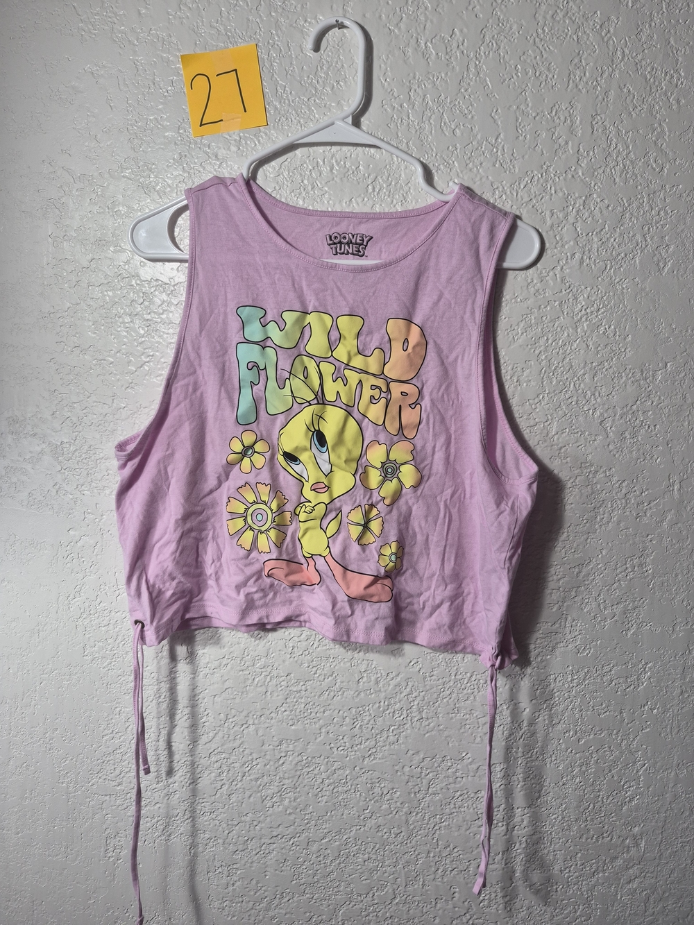 Looney Toons Tweety 'Wild Flower' Cropped Tank with Side Ties. XL